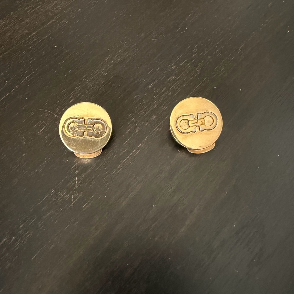 Gold-Tone Designer Vintage  Ferragamo Clip-On Earrings